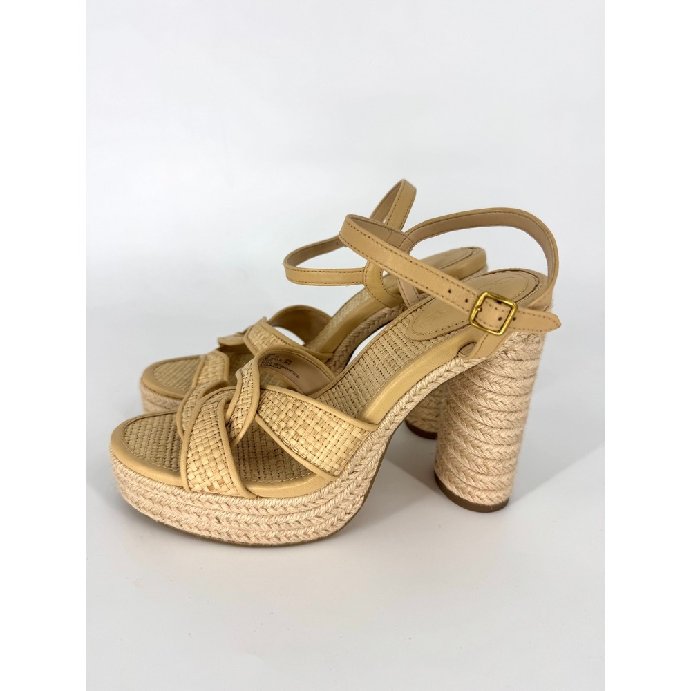 Coach Raffia Leather Platform Block Heel Sandals Tan Size 8 - Picture 3 of 9